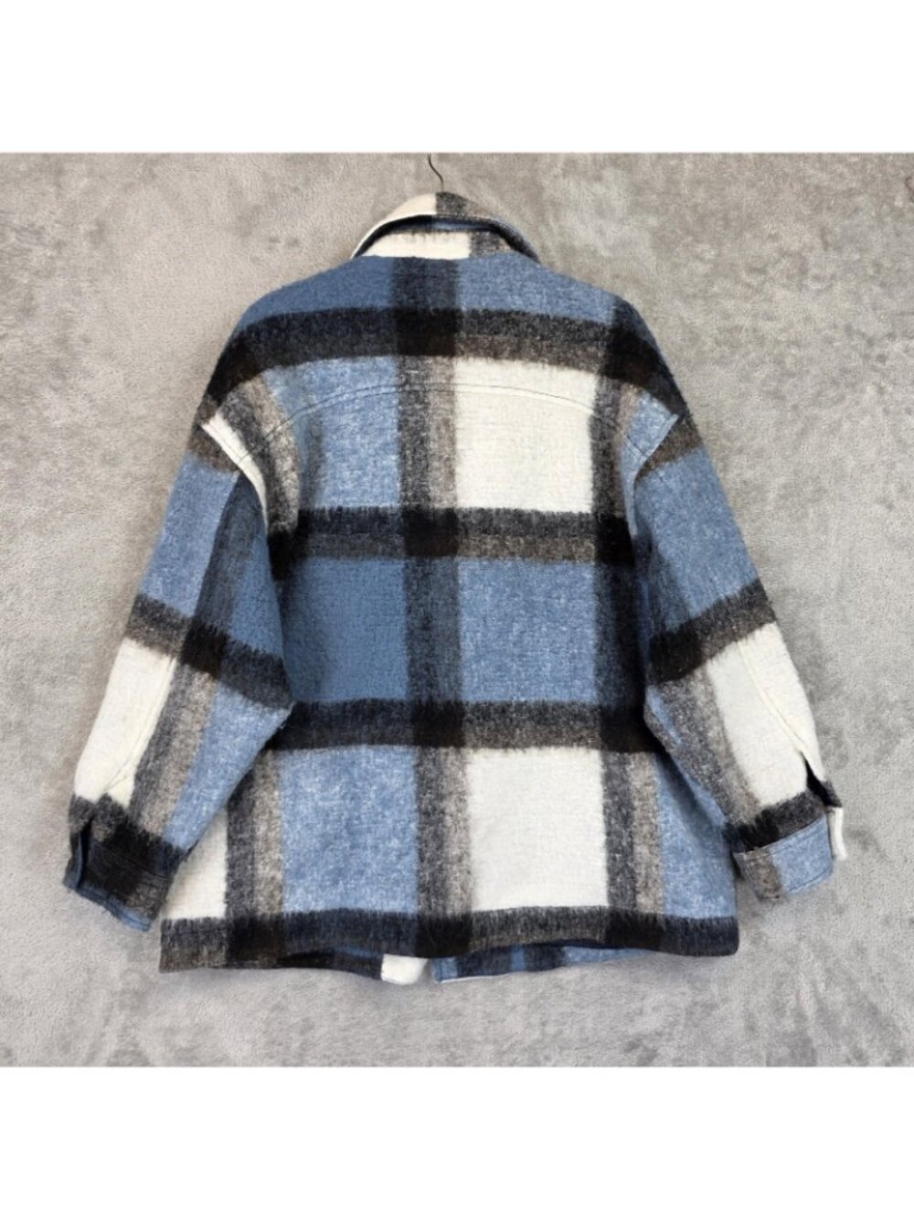 Zara Jacket Womens M Blue Plaid Wool Flannel Oversized Button Front Collared - Picture 2 of 9